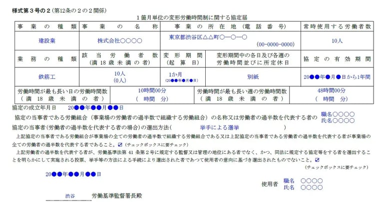 協定届の記載例